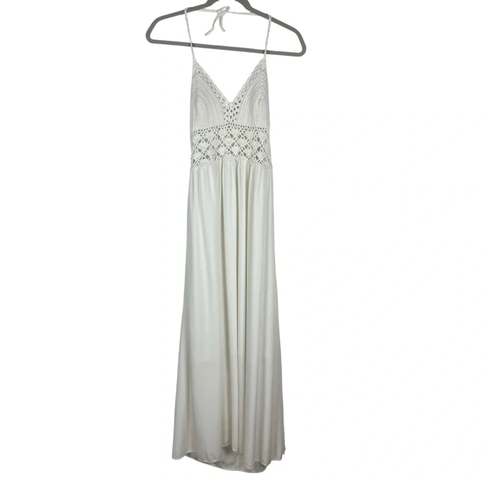 Lilbetter Elegant Crochet Halter Top‎ Elastic Waist Maxi Dress Women's XL White - Picture 6 of 10